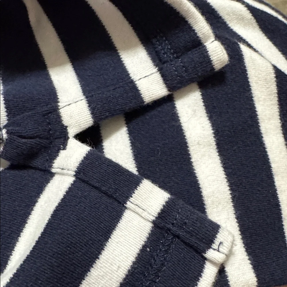 Nautica Navy and White Striped 3/4 Long Sleeve Boatneck Cotton Top Women Size L